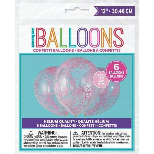 Unique Latex Clear with Lovely Pink Confetti 12″ Latex Balloons (6 count)