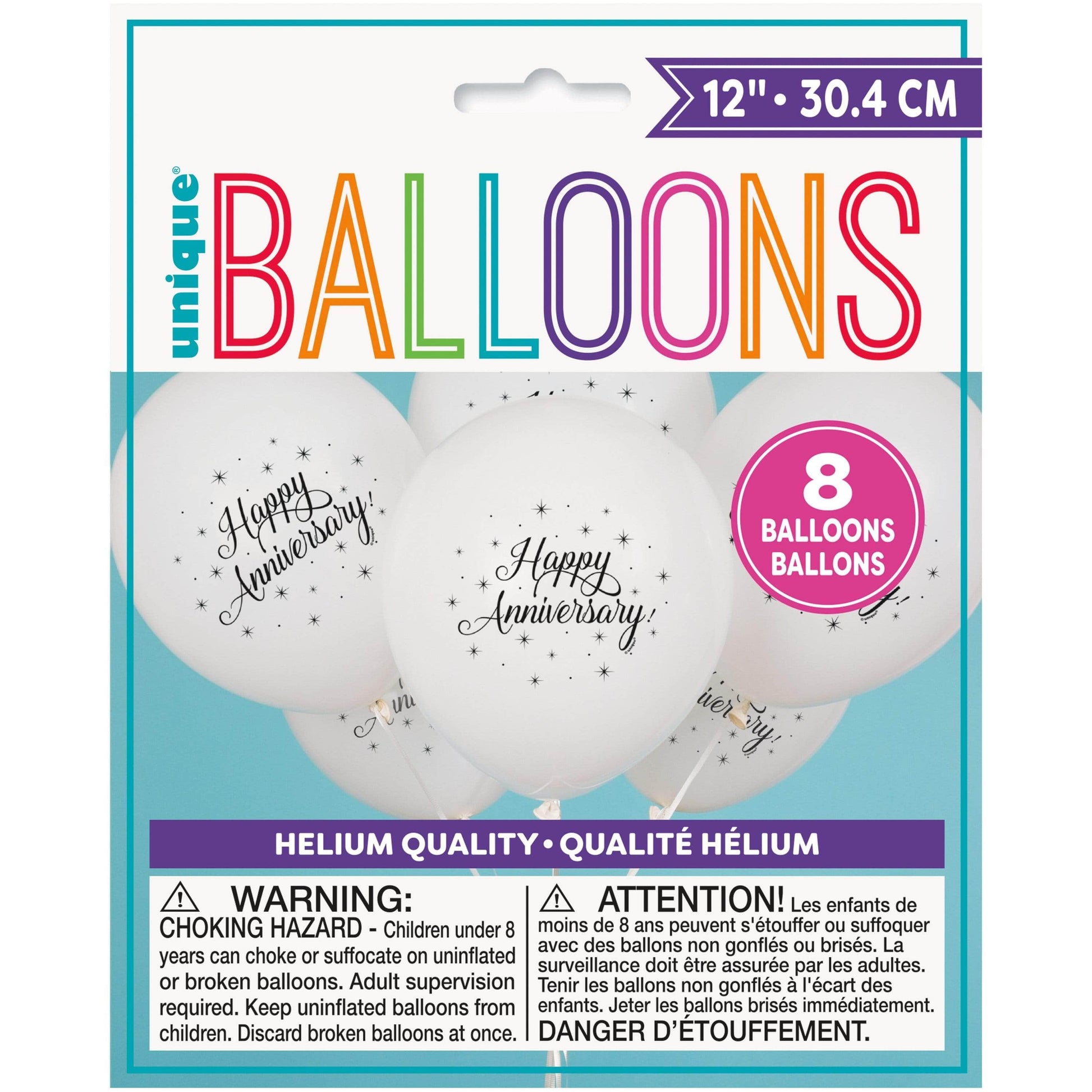 Unique Latex Happy Anniversary 12" Printed Latex Balloons (pack of 8)
