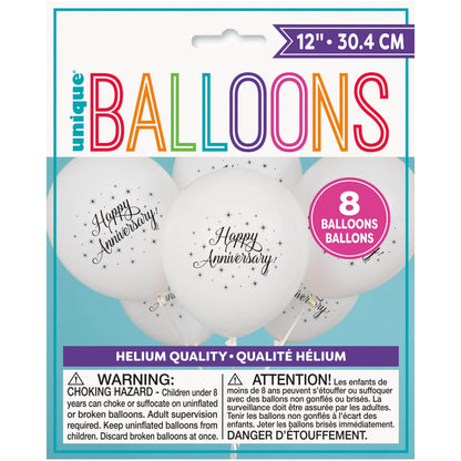 Unique Latex Happy Anniversary 12" Printed Latex Balloons (pack of 8)