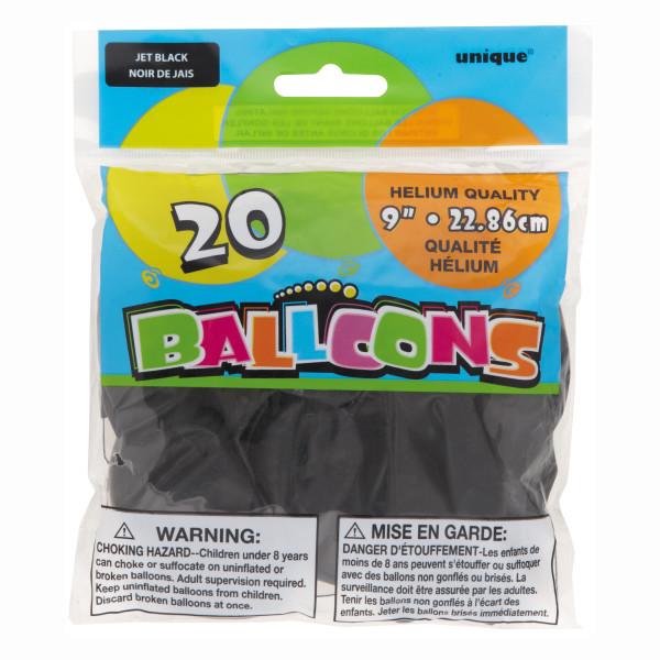Unique Latex Jet Black 9″ Latex Balloons (20 count)