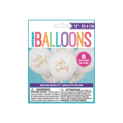 Unique Latex Oh Baby! Baby Shower Balloons — 12" Latex Printed (pack of 8)