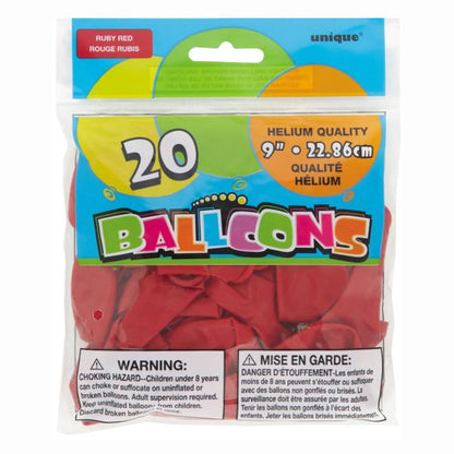 Unique Latex Ruby Red 9″ Latex Balloons (20 count)
