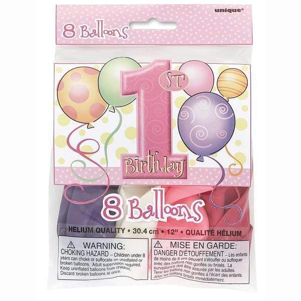 Unique Latex Shades of Pink 1st Birthday 12″ Latex Balloons (8 count)