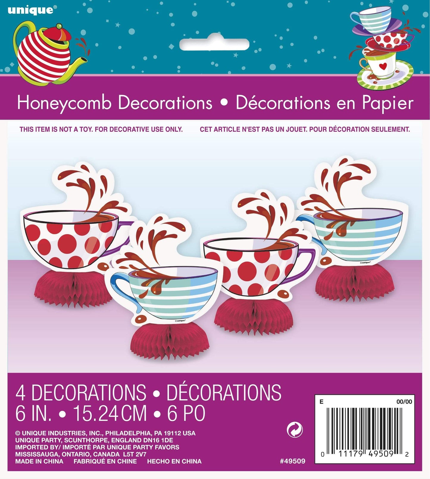 Unique Mad Hatter Tea Party Mini Honeycomb Decorations 4ct (4 count)