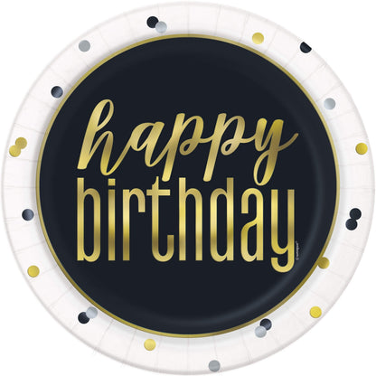 Unique Metallic Happy Birthday Round Dinner Plates 9″ (8 count)