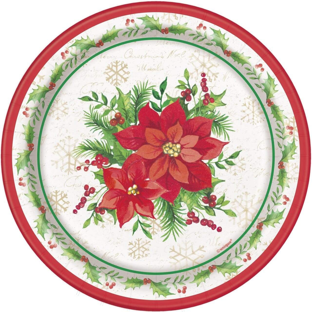Unique Party Supplies Festive Poinsettia Christmas Plates 7″ (8 count)