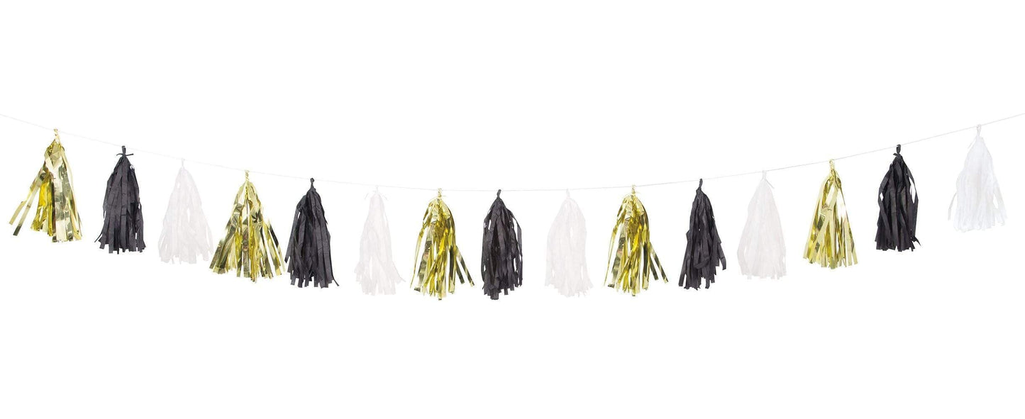 Unique Party Supplies Gold, Black & White 9-Foot Tassel Garland