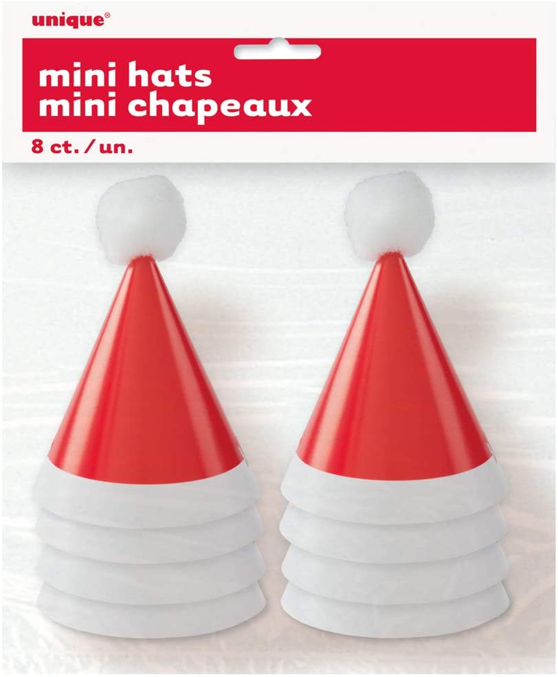 Unique Party Supplies Mini Pom Pom Santa Party Hats (8 count)