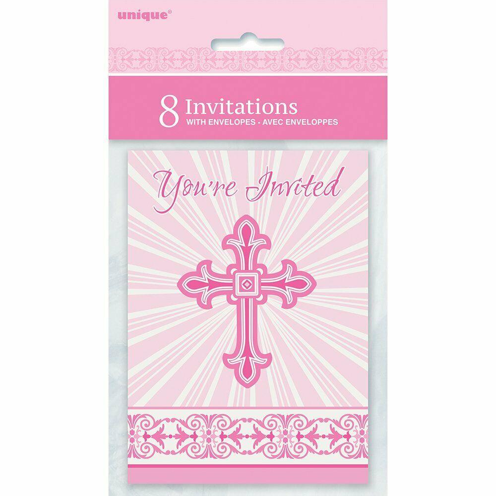 Unique Party Supplies Pink Cross Invitations (8 count)