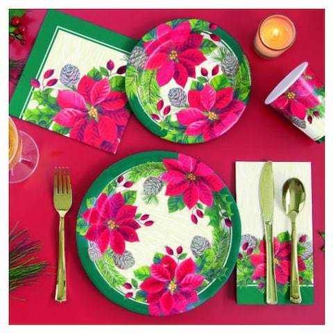 Unique Party Supplies Red & Green Poinsettia Christmas Plates 7″ (8 count)