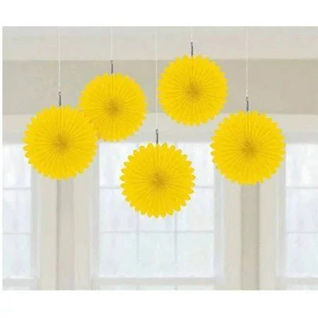 yellow Mini Hanging Fans 5ct - Amscan